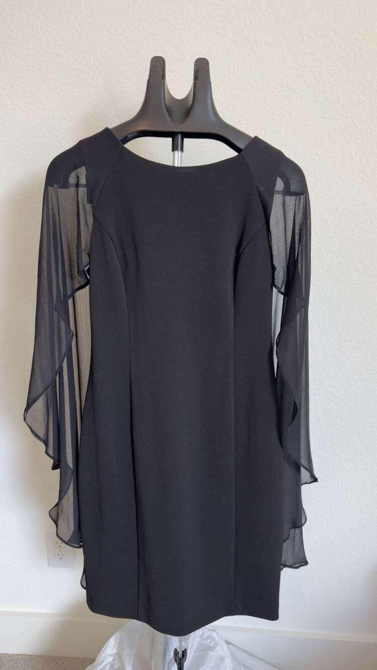 DKNY Sheath Dress Black Cape Sleeve Chiffon